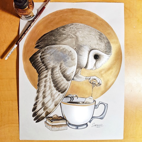 Inktober - Tea Owl