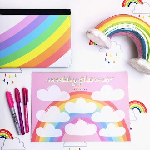 Pink Rainbow Weekly Desk Planner