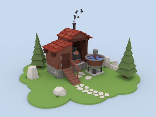 Low Poly Stone and Wood Construction