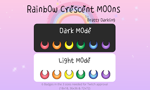 Rainbow Crescent Moons Twitch Cheer Badges Milliecore S Ko Fi Shop Ko Fi Where Creators Get Donations From Fans With A Buy Me A Coffee Page