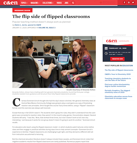 Effectiveness of flipped classrooms (C&EN)