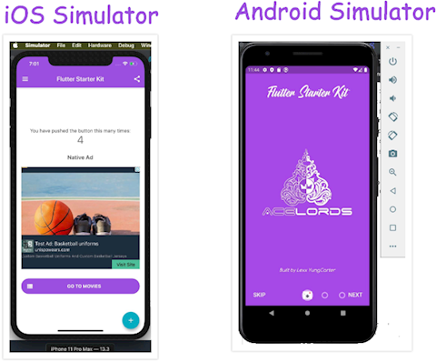 App Running on iOS and Android simulators