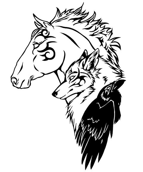 Horse, Wolf, Raven Tattoo Design