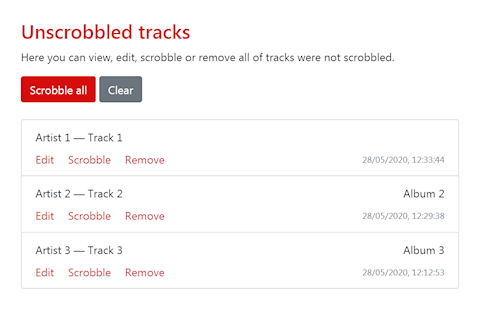 UI for managing unscrobbled tracks